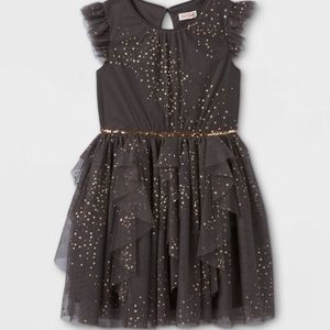 Girl Sequin Trim Flutter Dress